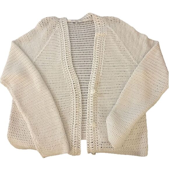 Vince Cardigan Women's XL White Organic Cotton Open Knit Crochet Cottage Coastal - Picture 4 of 5